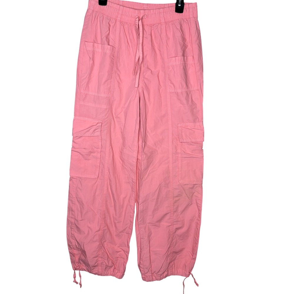Aerie Pink Cotton Cargo Pants High Waisted Cinch Hem Small Utility Barbie